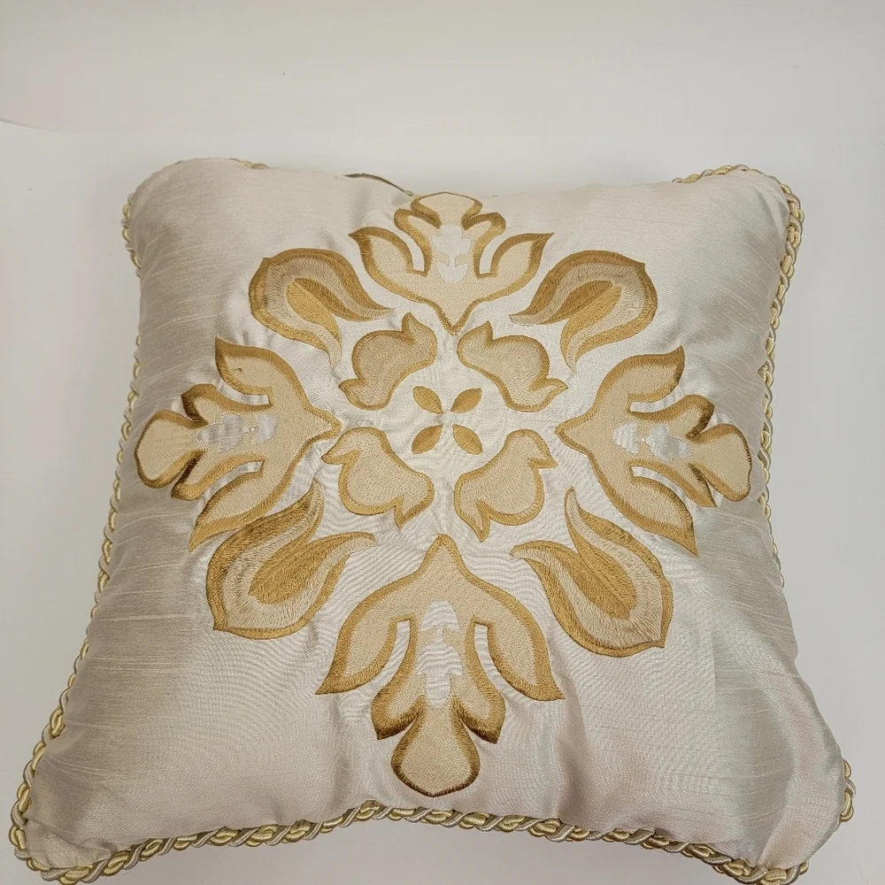 New Kensington Gatsby Cream Gold Damask Accent Pillow with Corded Trim